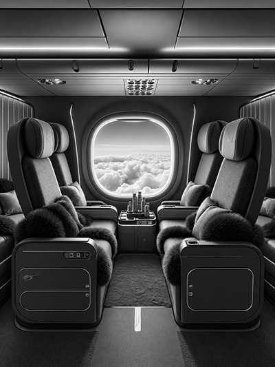 interior cabin black white